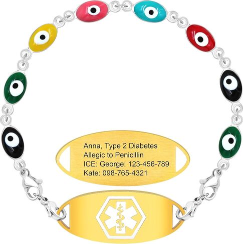 Uloveido Personalized Emergency Medical Alert Bracelet | Evil Eye Protection Bracelets Lucky Friendship Bracelets for Women in Kuwait