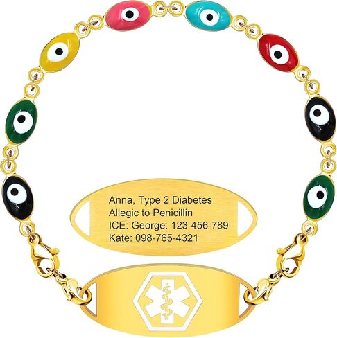 Uloveido Personalized Emergency Medical Alert Bracelet | Evil Eye Protection Bracelets Lucky Friendship Bracelets for Women in Kuwait