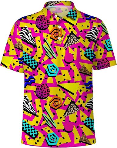 Funny Golf Shirts for Men,Funny Golf Polos for Men Short Sleeve,Mens 70s 80s Outfit Funny Hawaiian Golf Shirt in Saudi Arabia