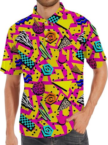 Funny Golf Shirts for Men,Funny Golf Polos for Men Short Sleeve,Mens 70s 80s Outfit Funny Hawaiian Golf Shirt in Saudi Arabia