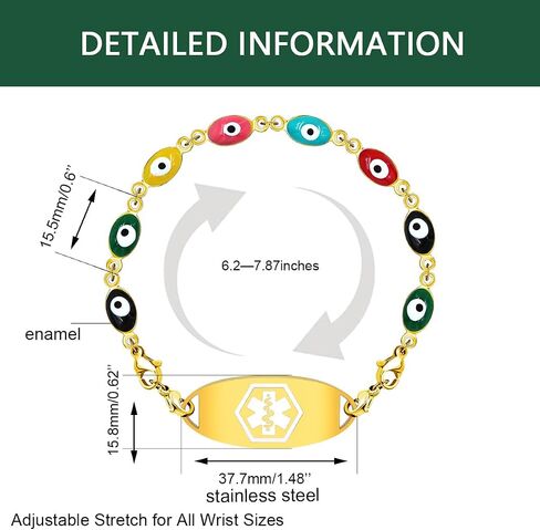 Uloveido Personalized Emergency Medical Alert Bracelet | Evil Eye Protection Bracelets Lucky Friendship Bracelets for Women in Kuwait