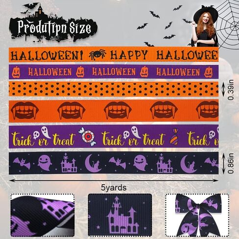 6 Rolls Halloween Grosgrain Ribbons for Wrapping Gifts, Happy Halloween Orange Ribbons for Decoration DIY Party, 0.4"/0.9" X 5 Yards Pumpkin Ghost Black Ribbon for Gift Wrapping Fall Crafts Supplies in Saudi Arabia