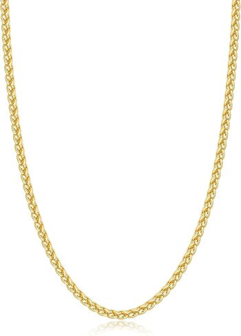 Jewlpire Italian Silver Wheat Chain/14k Gold Chain Necklace for Men, 2.5mm 3mm Chains for Men, Stainless Steel Necklace Chains for Men and Women, Mens Chain Necklace 16 18 20 22 24 26 Inch in Saudi Arabia