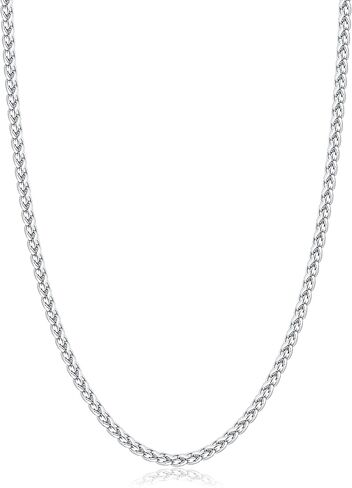 Jewlpire Italian Silver Wheat Chain/14k Gold Chain Necklace for Men, 2.5mm 3mm Chains for Men, Stainless Steel Necklace Chains for Men and Women, Mens Chain Necklace 16 18 20 22 24 26 Inch in Saudi Arabia