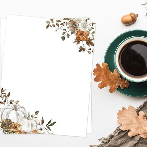 AnyDesign 60 Sheets Fall Stationery Letterhead Paper Watercolor Pumpkin Pattern Writing Letter Paper Autumn Note Greeting Paper for Thanksgiving Party Invitation Printing, 8.5 x 11 Inch in Saudi Arabia