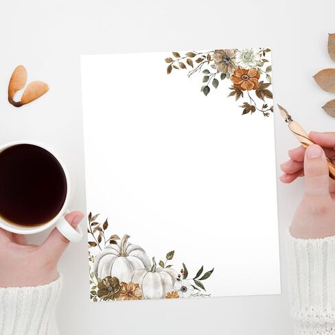 AnyDesign 60 Sheets Fall Stationery Letterhead Paper Watercolor Pumpkin Pattern Writing Letter Paper Autumn Note Greeting Paper for Thanksgiving Party Invitation Printing, 8.5 x 11 Inch in Saudi Arabia