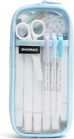 Pencil Case Pouch Bag School Supplies for Girls and Boys, Clear Mesh Aesthetic Pen Case, Large Big Capacity Zipper Stationery Bag for Women Men Adults, Pink, 1000ml in Saudi Arabia