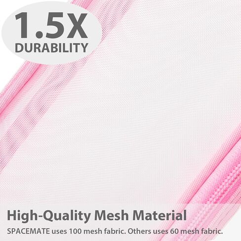 Pencil Case Pouch Bag School Supplies for Girls and Boys, Clear Mesh Aesthetic Pen Case, Large Big Capacity Zipper Stationery Bag for Women Men Adults, Pink, 1000ml in Saudi Arabia