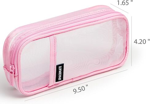 Pencil Case Pouch Bag School Supplies for Girls and Boys, Clear Mesh Aesthetic Pen Case, Large Big Capacity Zipper Stationery Bag for Women Men Adults, Pink, 1000ml in Saudi Arabia