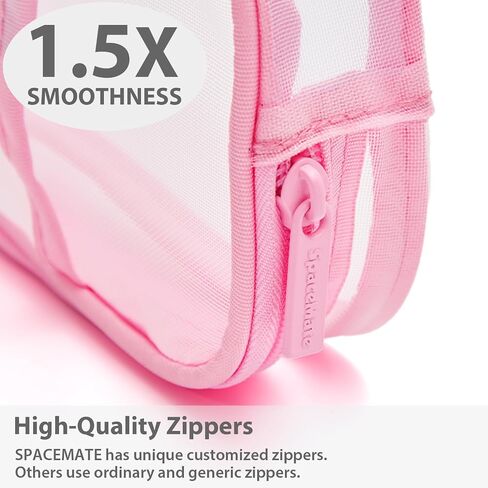 Pencil Case Pouch Bag School Supplies for Girls and Boys, Clear Mesh Aesthetic Pen Case, Large Big Capacity Zipper Stationery Bag for Women Men Adults, Pink, 1000ml in Saudi Arabia