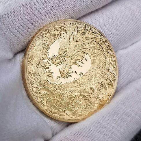 عملة لونج الذهبية الصينية المحظوظة - جذب الحظ الجيد - أداة خدش تذكرة اليانصيب - عملة تحدي الحظ الجيد in Kuwait