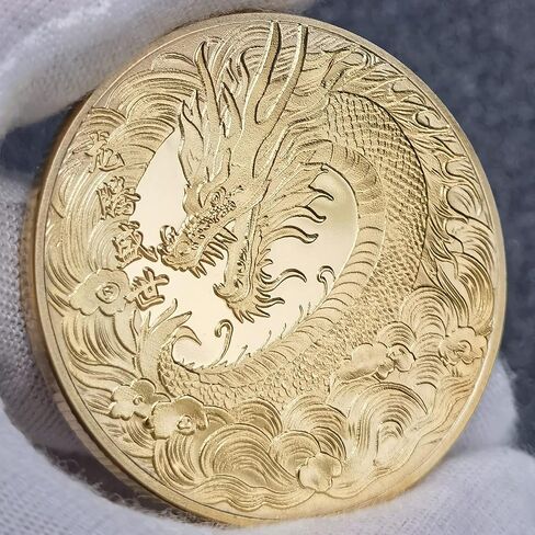 عملة لونج الذهبية الصينية المحظوظة - جذب الحظ الجيد - أداة خدش تذكرة اليانصيب - عملة تحدي الحظ الجيد in Kuwait
