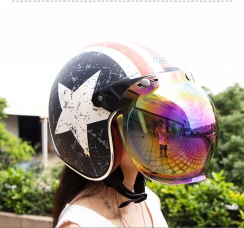 عدسة Gigicloud Flip Up Down Shield Visor Lens، ريترو 3-Snap واقي من الشمس واقي من الشمس فقاعة ميرو لخوذات الوجه للدراجات النارية، كهرماني in Kuwait