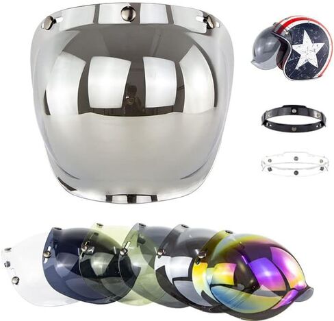 عدسة Gigicloud Flip Up Down Shield Visor Lens، ريترو 3-Snap واقي من الشمس واقي من الشمس فقاعة ميرو لخوذات الوجه للدراجات النارية، كهرماني in Kuwait