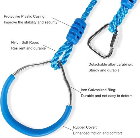 Ninja Rings Monkey Bars Swing Trapeze Bar Playground Swingset Rings Ninja Course for Kids Ninja Gymnastic Rings Backyard Ninjaline Obstacle Accessories (6 Color) in Saudi Arabia