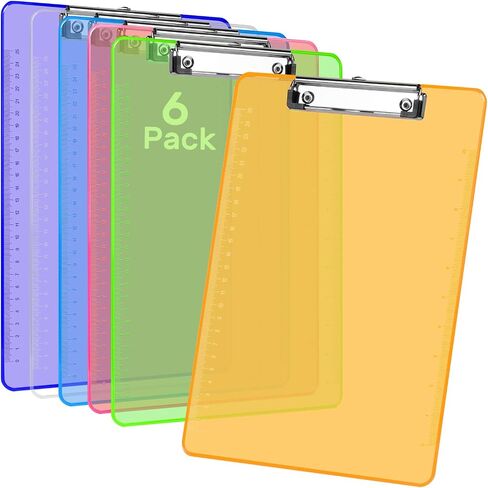 Plastic Clipboards A4/Letter Size 8.5x11 Clear Colored Clip Boards Hanging Hard Board with Low Profile Clip for Outdoors Indoors Painting Note-Taking Writing Pads Document Storage 6 Pack in Saudi Arabia