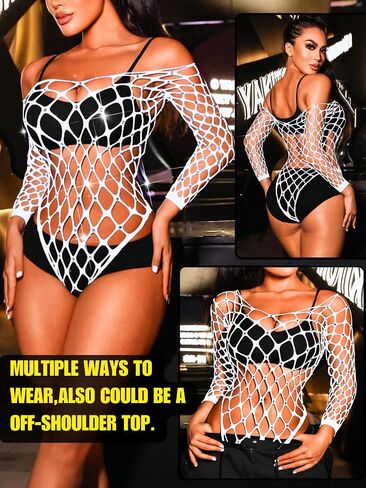 Kaei&Shi Rhinestone Fishnet Bodysuit,Mesh Sexy Rave Outfit For Women,Hollow Out Exotic Wear Dancer Outfits in Kuwait