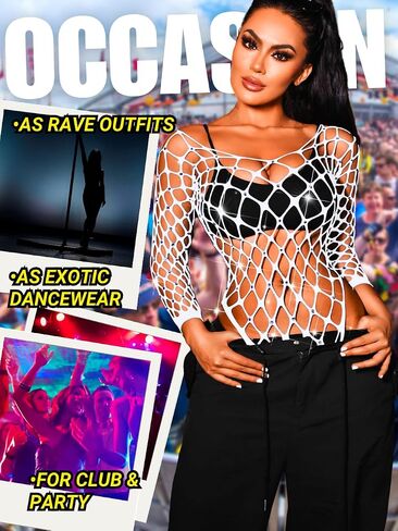 Kaei&Shi Rhinestone Fishnet Bodysuit,Mesh Sexy Rave Outfit For Women,Hollow Out Exotic Wear Dancer Outfits in Kuwait