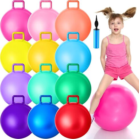 Meooeck 12 قطعة كرة قادوس مقاس 20 بوصة مع مقبض ومضخة هواء كرة نطاطة كرة القفز النطاطة لعبة داخلية وخارجية للأولاد والبنات وممارسة الرياضة، 12 لونًا in Kuwait