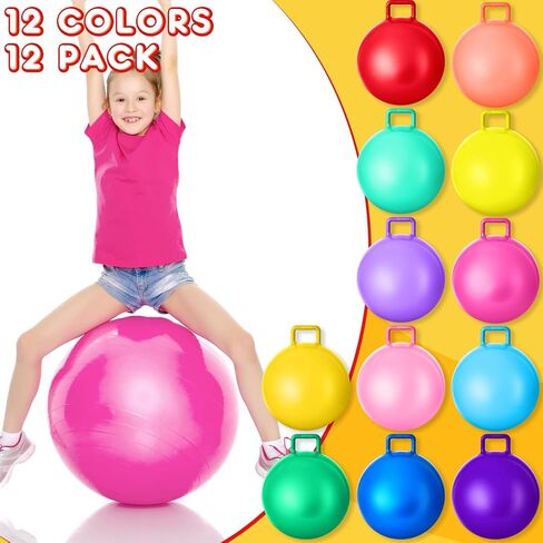 Meooeck 12 قطعة كرة قادوس مقاس 20 بوصة مع مقبض ومضخة هواء كرة نطاطة كرة القفز النطاطة لعبة داخلية وخارجية للأولاد والبنات وممارسة الرياضة، 12 لونًا in Kuwait
