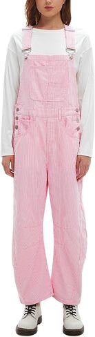D-Sun Women's Striped Bib Overall Barrel Casual Tapered Overall Pants Wide Leg Adjustable Straps Stretch Jumpsuits in Saudi Arabia