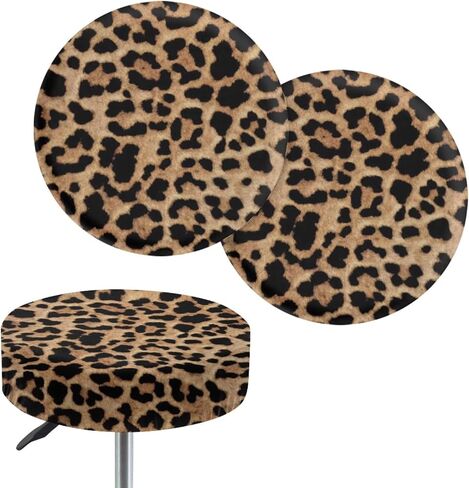 GLENLCWE Wild Leopard Cheetah Print Stool Covers Round Set of 2 Polyester Fashion Bar Stool Slipcovers Seat Cushion Elastic Round Non Slip Bar Stool Seat Covers,13-15inch in Kuwait