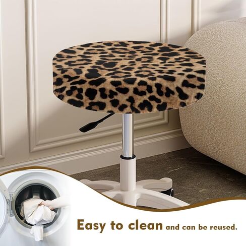 GLENLCWE Wild Leopard Cheetah Print Stool Covers Round Set of 2 Polyester Fashion Bar Stool Slipcovers Seat Cushion Elastic Round Non Slip Bar Stool Seat Covers,13-15inch in Kuwait