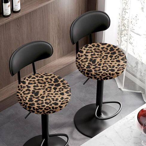 GLENLCWE Wild Leopard Cheetah Print Stool Covers Round Set of 2 Polyester Fashion Bar Stool Slipcovers Seat Cushion Elastic Round Non Slip Bar Stool Seat Covers,13-15inch in Kuwait