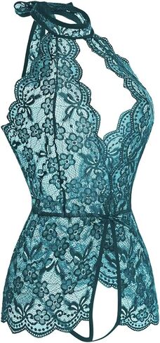 Women One Piece Black Lace sexy Lingerie Teddy, Halter Neckline, Bow Accents in Kuwait