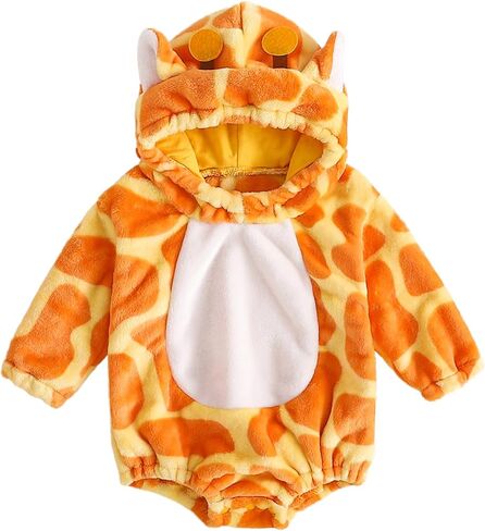 Infant Boy Girl Halloween Animal Costume Newborn Baby Flannel Hooded Rompers Fall Winter Long Sleeve Fleece Bodysuit in Kuwait