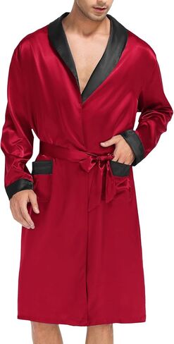 LecGee Men’s Satin Robe Long Sleeve Silk Kimono Bathrobe with Shorts Set Lightweight Sleepwear in Saudi Arabia
