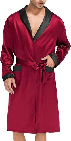 LecGee Men’s Satin Robe Long Sleeve Silk Kimono Bathrobe with Shorts Set Lightweight Sleepwear in Saudi Arabia