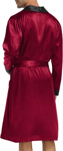 LecGee Men’s Satin Robe Long Sleeve Silk Kimono Bathrobe with Shorts Set Lightweight Sleepwear in Saudi Arabia