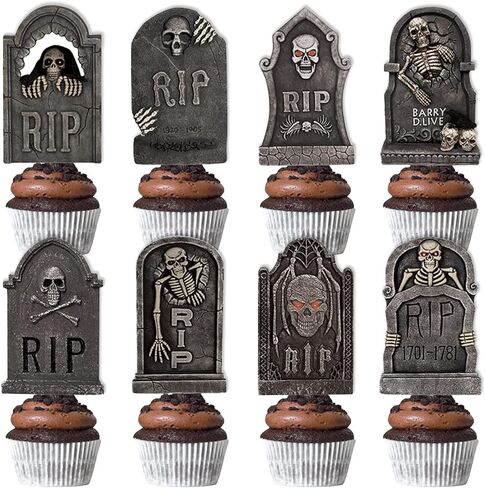 24 قطعة قبعات كب كيك الهالوين رعب مخيف علامة مميزة لكعكة القبعات العالية للهالوين مقبرة الكسول زينة حفلة عيد الميلاد in Kuwait