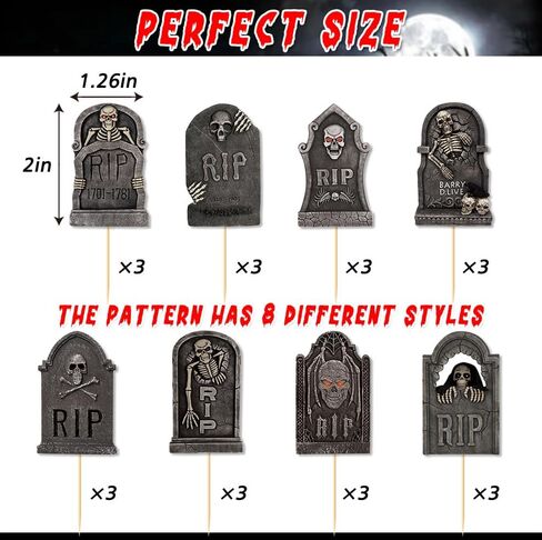 24 قطعة قبعات كب كيك الهالوين رعب مخيف علامة مميزة لكعكة القبعات العالية للهالوين مقبرة الكسول زينة حفلة عيد الميلاد in Kuwait