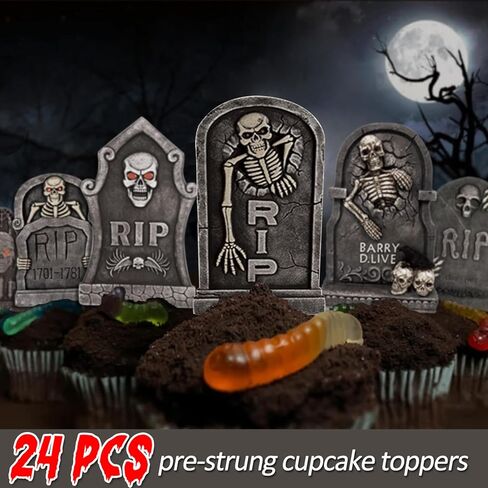 24 قطعة قبعات كب كيك الهالوين رعب مخيف علامة مميزة لكعكة القبعات العالية للهالوين مقبرة الكسول زينة حفلة عيد الميلاد in Kuwait