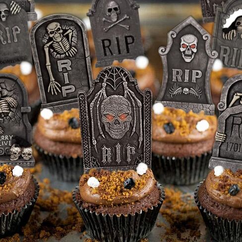 24 قطعة قبعات كب كيك الهالوين رعب مخيف علامة مميزة لكعكة القبعات العالية للهالوين مقبرة الكسول زينة حفلة عيد الميلاد in Kuwait