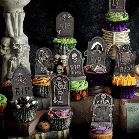 24 قطعة قبعات كب كيك الهالوين رعب مخيف علامة مميزة لكعكة القبعات العالية للهالوين مقبرة الكسول زينة حفلة عيد الميلاد in Kuwait