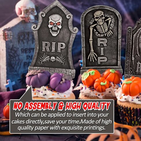 24 قطعة قبعات كب كيك الهالوين رعب مخيف علامة مميزة لكعكة القبعات العالية للهالوين مقبرة الكسول زينة حفلة عيد الميلاد in Kuwait