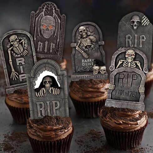 24 قطعة قبعات كب كيك الهالوين رعب مخيف علامة مميزة لكعكة القبعات العالية للهالوين مقبرة الكسول زينة حفلة عيد الميلاد in Kuwait