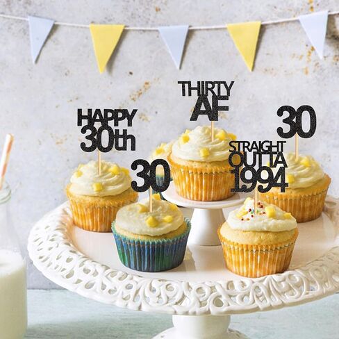48 قطعة من أغطية الكب كيك باللون الأسود المستقيم من Outta 1994 Happy 30th Cupcake Toppers ثلاثين AF كب كيك زينة حفلات عيد الميلاد 30 عامًا | أسود 1994 in Kuwait