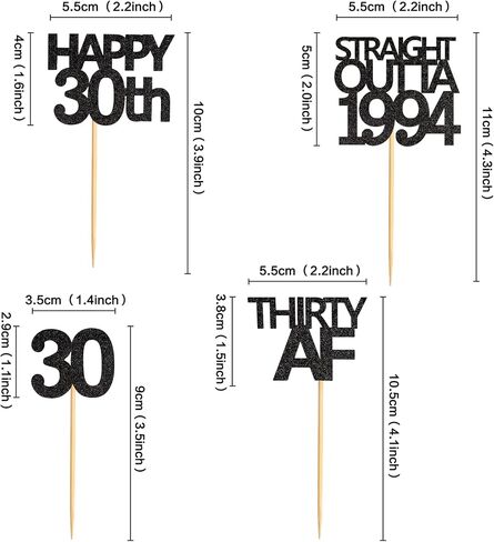 48 قطعة من أغطية الكب كيك باللون الأسود المستقيم من Outta 1994 Happy 30th Cupcake Toppers ثلاثين AF كب كيك زينة حفلات عيد الميلاد 30 عامًا | أسود 1994 in Kuwait