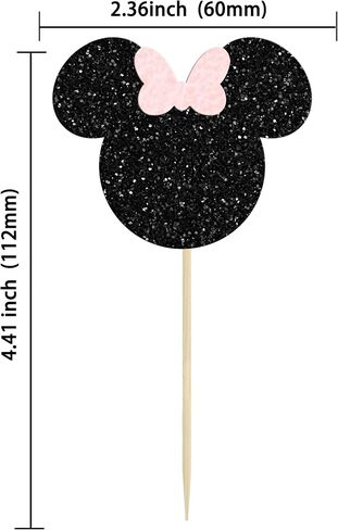 Gyufise Mouse Inspired Cupcake Toppers with Bow Black and Pink Glitter Mouse Cupcake Picks Baby Shower Wedding Kids Birthday Party Cake Decorations Supplies 36 Pack in Saudi Arabia