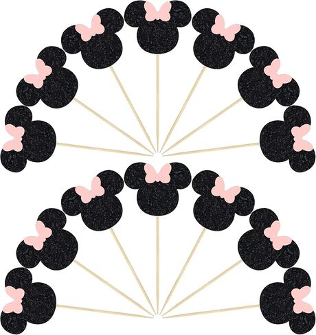 Gyufise Mouse Inspired Cupcake Toppers with Bow Black and Pink Glitter Mouse Cupcake Picks Baby Shower Wedding Kids Birthday Party Cake Decorations Supplies 36 Pack in Saudi Arabia