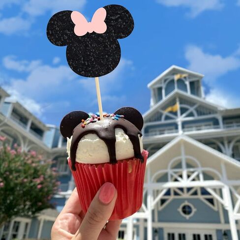 Gyufise Mouse Inspired Cupcake Toppers with Bow Black and Pink Glitter Mouse Cupcake Picks Baby Shower Wedding Kids Birthday Party Cake Decorations Supplies 36 Pack in Saudi Arabia