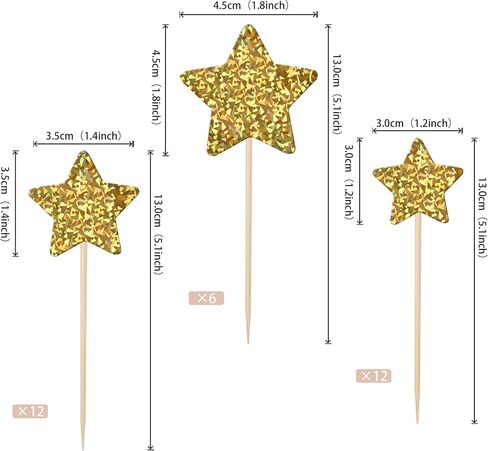 30 PCS Gold Little Star Cupcake Toppers Glitter Twinkle Star Cupcake Picks Baby Shower Cake Decorations for Wedding Engagement Bridal Shower Kids Birthday Party Supplies Mixed Size in Saudi Arabia