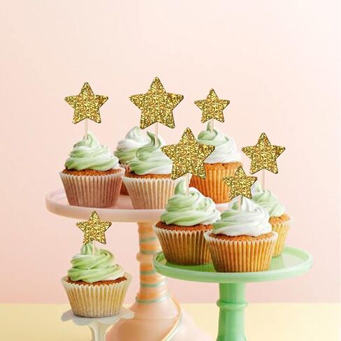 30 PCS Gold Little Star Cupcake Toppers Glitter Twinkle Star Cupcake Picks Baby Shower Cake Decorations for Wedding Engagement Bridal Shower Kids Birthday Party Supplies Mixed Size in Saudi Arabia