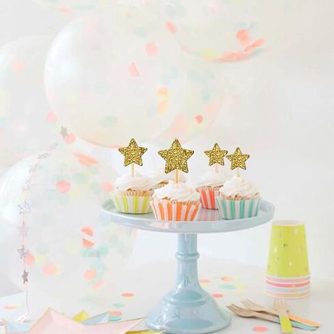 30 PCS Gold Little Star Cupcake Toppers Glitter Twinkle Star Cupcake Picks Baby Shower Cake Decorations for Wedding Engagement Bridal Shower Kids Birthday Party Supplies Mixed Size in Saudi Arabia