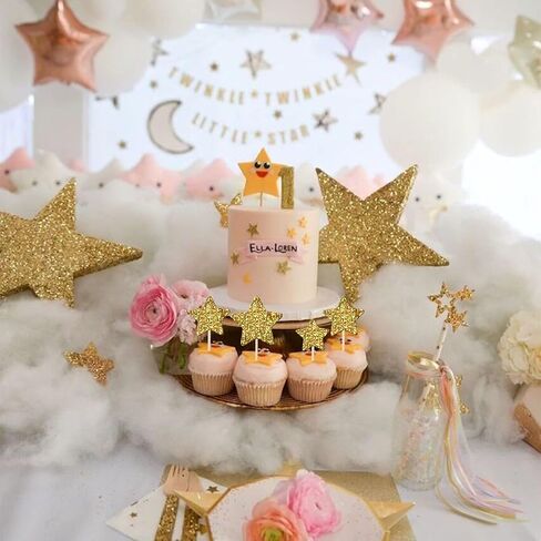 30 PCS Gold Little Star Cupcake Toppers Glitter Twinkle Star Cupcake Picks Baby Shower Cake Decorations for Wedding Engagement Bridal Shower Kids Birthday Party Supplies Mixed Size in Saudi Arabia
