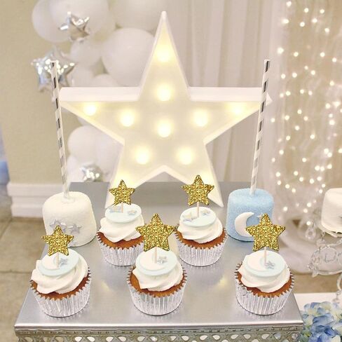30 PCS Gold Little Star Cupcake Toppers Glitter Twinkle Star Cupcake Picks Baby Shower Cake Decorations for Wedding Engagement Bridal Shower Kids Birthday Party Supplies Mixed Size in Saudi Arabia